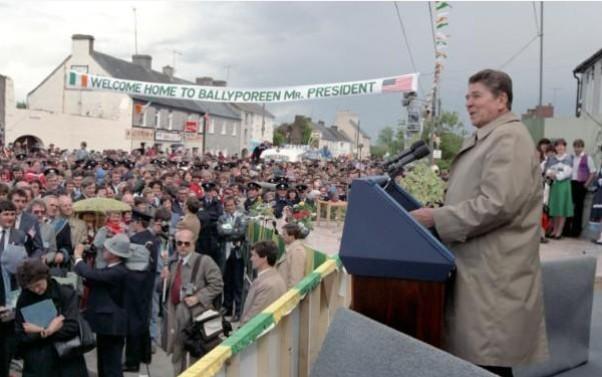President Ronald Reagan speaking to citizens of Ballyporeen, Ireland 06/03/1984