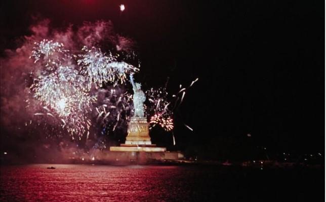 Fireworks near the Statue of Liberty during the opening ceremonies of the Statue of Liberty centennial celebration in New York, New York 07/03/1986