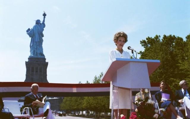 Nancy Reagan delivering her Remarks for the Statue of Liberty Ribbon Cutting 07/05/1986