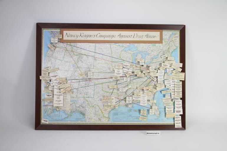 Map, Just Say No tour “Nancy Reagan’s Campaign Against Drug Abuse,” East Wing, White House calligraphers