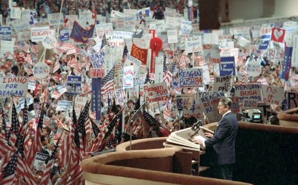 President Ronald Reagan giving his acceptance speech at the Republican National Convention in Dallas, Texas 08/23/1984