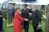 Nancy Reagan arrival on helicopter Marine One, shaking hands with military official Nancy Reagan arrival on helicopter Marine One, shaking hands military official