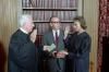 Sandra Day O’Connor being sworn in as Supreme Court Justice by Chief Justice Warren Burger with her husband John O’Connor looking on at the U.S. Supreme Court 09/25/1981 NAID: 276563289