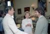 President Ronald Reagan and Nancy Reagan with director Steven Spielberg in the Blue Room during a private dinner and showing of the movie E.T. the Extra-Terrestrial 06/27/1982 NAID: 75856881