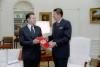 Secretary of Defense Caspar Weinberger presenting the second edition of Soviet Military Power to President Ronald Reagan in the Oval Office 03/08/1983 NAID: 75852685