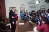Nancy Reagan hugs President Ronald Reagan as he makes an Address to the Nation Announcing the Reagan-Bush Candidacies for Reelection 01/29/1984 NAID: 75853221