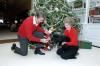 President Ronald Reagan and Nancy Reagan with Lucky in front of the White House Residence Christmas tree 12/24/1984  NAID: 75853829