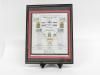A framed document "California Community College Student Government Association, The Covenant Of The League Of Nations' Our Future Leaders The United Students in America A Creative Force Encouraging School Spirit Pierce College, Student (A.S.B.) Government, Elections, Honor, Faith, Allegiance, Faithful; 2 Chronicles 7:14-15, Ephesians 3: 17-21, Philippians 2: 1-18, Revelations 3:9, Proverbs 14-34 Mathew 5,6,7, Isaiah 3:4, Isaiah 43; When we get to Heaven and see what prayer has done we'll be embarrassed that