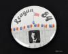 Handmade campaign button with a black-and-white image of President Ronald Reagan in the White House decorated with Jelly Beans and the text "REAGAN 84."