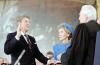 President Ronald Reagan being sworn in for his second term by Chief Justice Warren Burger with Nancy Reagan by his side in the rotunda of the U.S. Capitol in Washington, D.C. 01/21/1985  NAID: 75853881