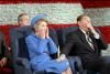 President Ronald Reagan laughing after Nancy Reagan forgot to introduce him at the Inaugural Band Concert at the Capital Centre in Landover, Maryland 01/21/1985  NAID: 75853903