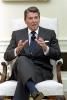 President Ronald Reagan during an interview with Fortune Magazine the Oval Office discussing leadership 08/08/1986 NAID: 75854971