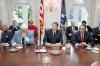 President Ronald Reagan in a briefing for bipartisan members of Congress on the Iceland Summit in the Cabinet Room 10/14/1986  NAID: 75855115