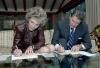 President Ronald Reagan and Nancy Reagan filling out absentee ballots at Camp David 10/17/1986  NAID: 75855125