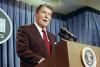 President Ronald Reagan during a White House press briefing and delivering Remarks Announcing the Review of the National Security Council’s role in the Iran Arms and Contra Aid Controversy in the Press Room 11/25/1986 NAID: 276564443