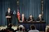 President Ronald Reagan delivering his Remarks on Receiving the Final Report of the President's Special Review Board on the National Security Council From left to right: Edmund Muskie, John Tower and Brent Scowcroft 02/26/1987  NAID: 75855307