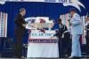 President Ronald Reagan and Bob Hope at the Bob Hope’s 40th Anniversary Salute to the U.S. Air Force at the Pope Air Force Base in North Carolina 05/10/1987 