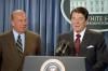 President Ronald Reagan delivering his Remarks to Reporters Announcing the Central American Peace Initiative with Secretary of State George Shultz in the Briefing Room 08/05/1987NAID: 276564537