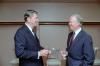 President Ronald Reagan and President Jimmy Carter talking at the dedication ceremony of the Carter Presidential Library in Georgia. (10/01/1986) President Ronald Reagan and President Jimmy Carter talking at the dedication ceremony of the Carter Presidential Library in Georgia. (10/01/1986)