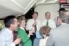President Ronald Reagan, Nancy Reagan, James Baker, Ken Khachigian, Rosie Grier, and Lou Cannon celebrating the end of the 1984 presidential campaign aboard Air Force One 11/05/1984 President Ronald Reagan, Nancy Reagan, James Baker, Ken Khachigian, Rosie Grier, and Lou Cannon celebrating the end of the 1984 presidential campaign aboard Air Force One 11/05/1984