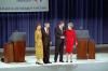 President Ronald Reagan with Nancy Reagan, Democratic presidential candidate Walter Mondale, and Joan Mondale after the first presidential debate on domestic policy in Louisville, Kentucky 10/07/1984 