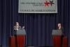 President Ronald Reagan and Democratic presidential candidate former Vice President Walter Mondale during the second presidential debate on defense and foreign policy in Kansas City, Missouri 10/21/1984 