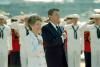 President Ronald Reagan and Nancy Reagan listening to the National Anthem aboard the USS Iowa in New York Harbor 07/04/1986 NAID: 75854903