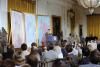 President Ronald Reagan delivering his Remarks Announcing the Formation of the Statue of Liberty-Ellis Island Centennial Commission in the East Room 05/18/1982