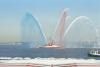 New York City Fire Department fireboat passing the Statue of Liberty 07/04/1986