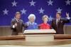 President Ronald Reagan, Nancy Reagan, Vice President George Bush, and Barbara Bush at the Republican National Convention in Dallas, Texas 08/23/1984