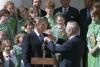 President Ronald Reagan receiving a shamrock pin from Irish Ambassador Tadhg O’Sullivan at a ceremony in celebration of St. Patricks’ Day, 03/15/1985 President Ronald Reagan receiving a shamrock pin from Irish Ambassador Tadhg O’Sullivan at a ceremony in celebration of St. Patricks’ Day, 03/15/1985