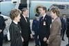 President Ronald Reagan and Nancy Reagan arriving via Air Force 1 in Houston, Texas for the memorial service for the crew of the Space Shuttle Challenger with acting administrator of the National Aeronautics and Space Administration (NASA)William Graham. 01/31/1986. C33145-12.