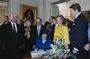 President Ronald Reagan, Nancy Reagan, General Secretary Mikhail Gorbachev, Raisa Gorachev, President Kurt Furgler, and Ursula Furgler signing the guest book during a reception at La Gandole in Switzerland , 11/20/1985