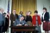 President Ronald Reagan at the signing ceremony for Proclamation 5123 – National Drug Abuse Education Week with Nancy Reagan, Charles Rangel, Lawton Chiles, Strom Thurmond, Benjamin Gilman, Jean Bennett, James Bennett, and Lucinda Bennett in the East Room dated 11/01/1983 NAID: 404525125
