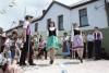 Dancers performing during a cultural performance in the village square in Ballyporeen, Ireland, 06/03/1984 Dancers performing during a cultural performance in the village square in Ballyporeen, Ireland, 06/03/1984