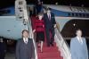President Ronald Reagan and Nancy Reagan arriving at Andrews Air Force Base via Air Force One from Brussels, Belgium, 11/21/1985
