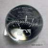 A crystal baseball etched with stitching and MLB logo, lettered “To NANCY REAGAN 1988 World series [signature] Pete V. Ueberroth COMMISSIONER MAJOR LEAGUE BASEBALL.” The ball was given to First Lady Nancy Reagan by Peter Ueberroth, Commissioner, Major League Baseball, during the opening of the 1988 World Series, held in Los Angeles, California. Nancy Reagan threw out the first pitch of Game One on 10/15/1988. That year, Los Angeles Dodgers defeated the Oakland Athletics 4 games to 1.