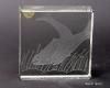 Fish Paperweight - A square glass paperweight with an etched design of two fish swimming in some grass. The bottom of the paperweight is inscribed, “THE CHEMICAL PEOPLE AND KCTS SEATTLE, THANK YOU MRS. NANCY REAGAN FOR YOUR SUPPORT AND ENERGY IN REDUCING DRUG ABUSE.” It was given to Nancy Reagan during the Chemical People Luncheon at the Westin Hotel in Seattle, Washington on 02/14/1984.