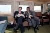 President Ronald Reagan working with Ken Khachigian aboard the <em>Ferdinand Magellan</em> railcar during the whistle-stop tour through Ohio 10/12/1984 President Ronald Reagan working with Ken Khachigian aboard the <em>Ferdinand Magellan</em> railcar during the whistle-stop tour through Ohio 10/12/1984