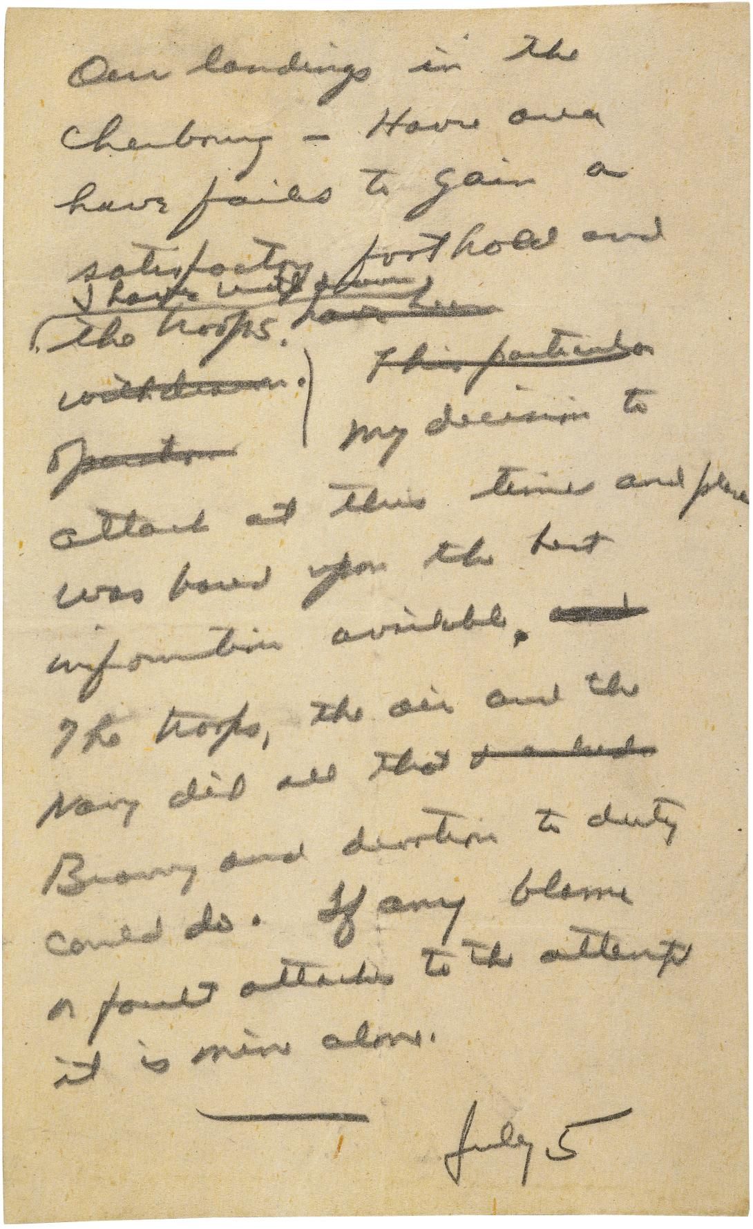 "In Case of Failure" Message Drafted by General Dwight Eisenhower in Case the D-Day Invasion Failed