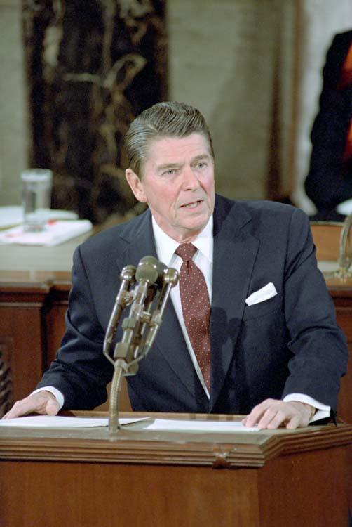 President Ronald Reagan delivering his first Address Before a Joint Session of the Congress Reporting on the State of the Union 01/26/1982 NAID: 75856613