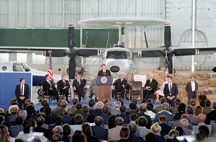 President Ronald Reagan delivering his Remarks in Miami, Florida to Members of the South Florida Task Force and Members of Miami Citizens Against Crime at Homestead Air Force Base 11/17/1982  NAID: 75852515