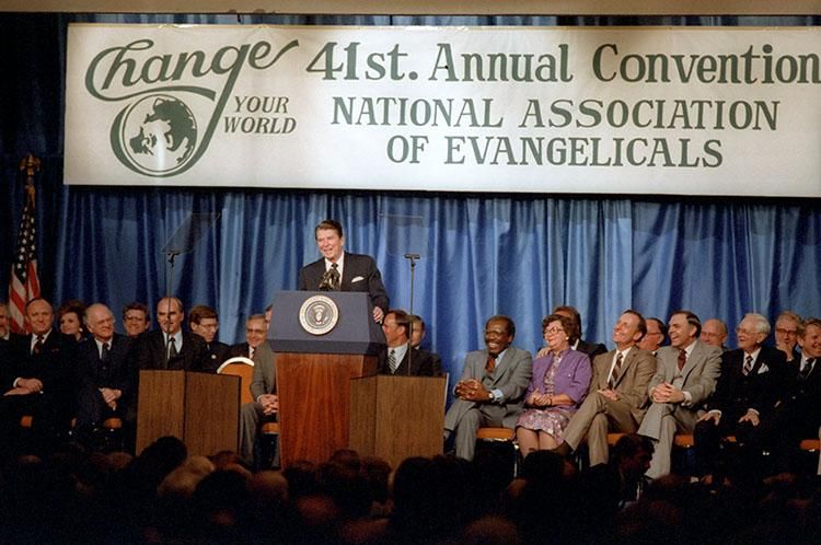 President Ronald Reagan delivering his Remarks at the Annual Convention of the National Association of Evangelicals in Orlando, Florida 03/08/1983  NAID: 75852693
