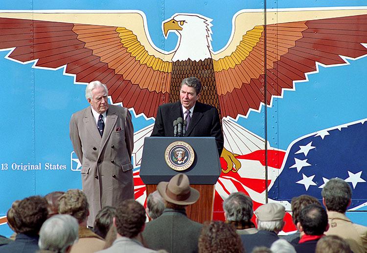 President Ronald Reagan delivering his Remarks at the White House Ceremony Opening the Roads to Liberty: Magna Carta to the Constitution Exhibit 03/11/1987 NAID: 75855331