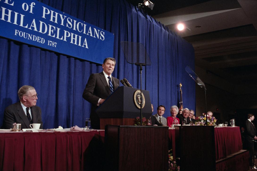 President Ronald Reagan delivering his Remarks at a Luncheon for Members of the College of the Physicians in Philadelphia, Pennsylvania 04/01/1987 