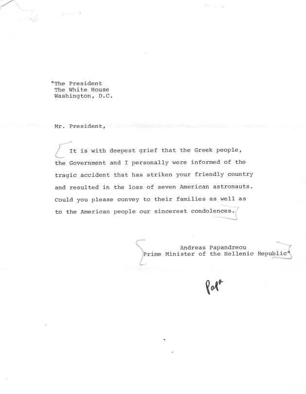 Message, From: Andreas Papandreou Prime Minister of the Hellenic Republic To: The President WHORM Subject File CO056 (Countries: Greece Hellenic Republic). Box 80. Case File 374407