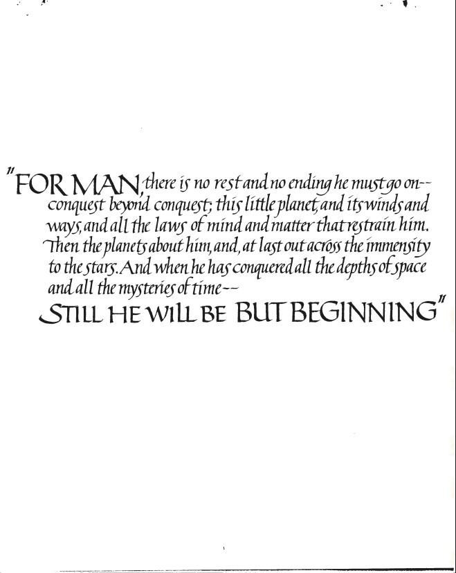 Quote “For man, there is no rest…” WHORM Subject File OS001 (Outer Space: Space Flight). Box 12. Case File 354903.