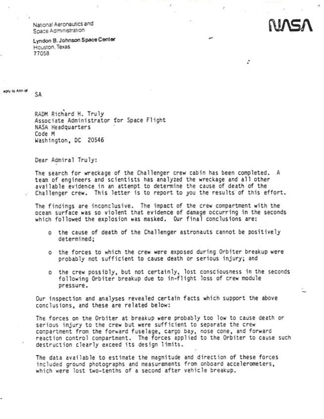 Page 1 of Letter, From: Joseph P. Kerwin To: RADM Richard H. Truly WHORM Subject File OS001 (Outer Space: Space Flight). Box 15. Case File 455931.