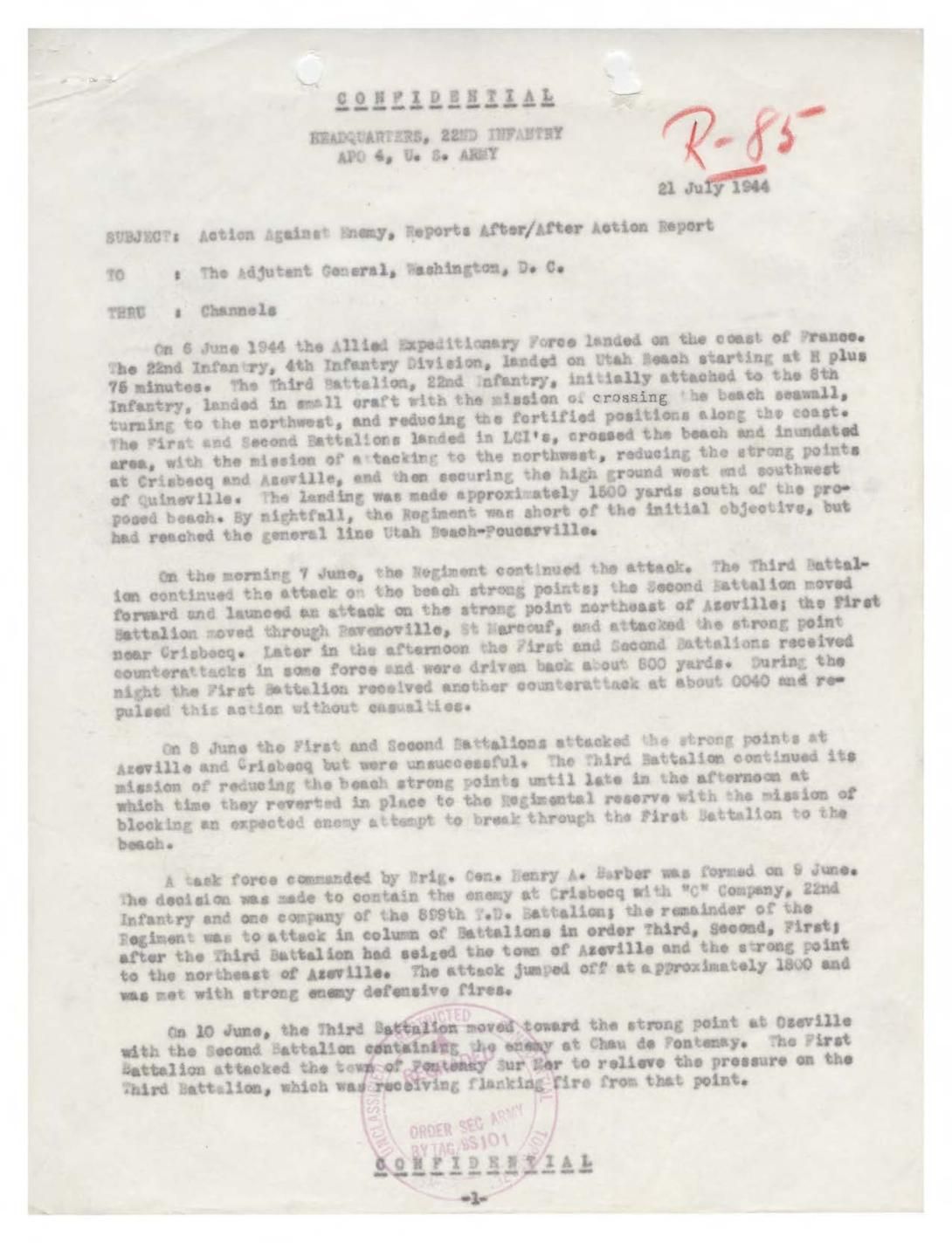 After Action Report: Headquarters, 22nd Infantry