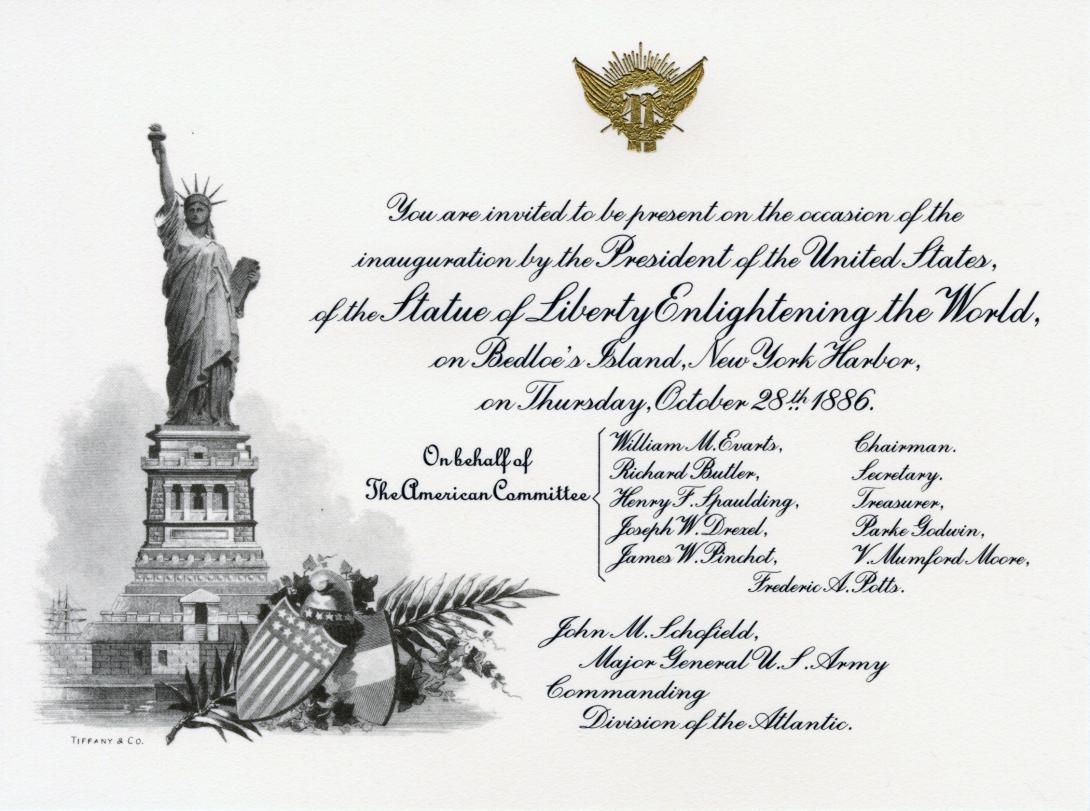 Invitation to the Dedication of the Statue of Liberty (Reproduction) Artifact ID: 1984.90570.01a-c Object Type: Invitation Gifter: Robert McMillan Date: 1886 (original) c. 1982 (reproduction)